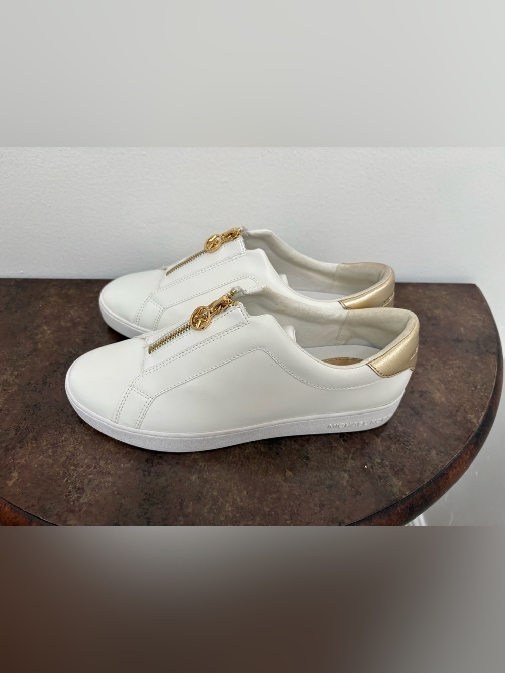 Michael Kors White Gold Zip Slip-On Sneakers Size 8.5 NWOB - Picture 2 of 9